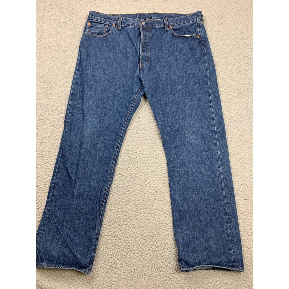 Levi's 501 Jeans Mens 42x32‎ Blue Medium Wash Straight Leg Button Fly Cotton